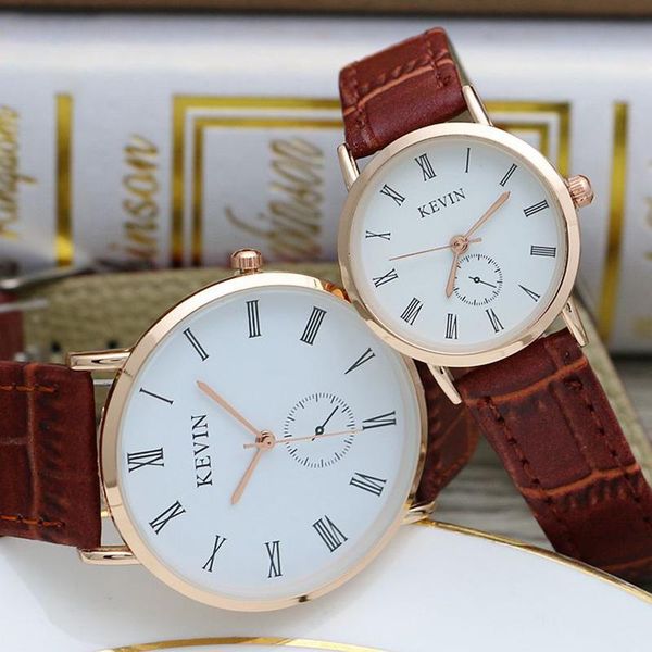 

wristwatches couple pair watch 27mm, 38mm roman scale imitation needle thin section simple dial fashion all-match quartz, Slivery;brown