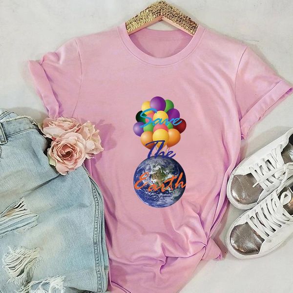 

women's t-shirt casual summer female tee short sleeve fashion woman tshirt balloon print, White