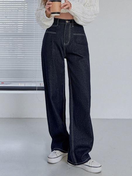 

dazy high waist stitching wide leg jeans 41ky#, Blue