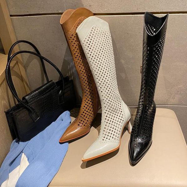 

boots gauze children's summer 2021 net hollow spring and autumn pointed thin heel high, Black