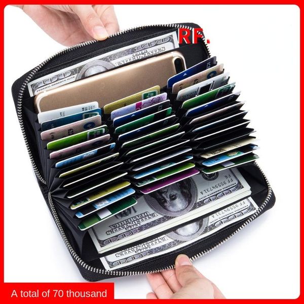 

card holders bag long wallet passport rfid multi slot multi-functional men's and women's large capacity business, Brown;gray