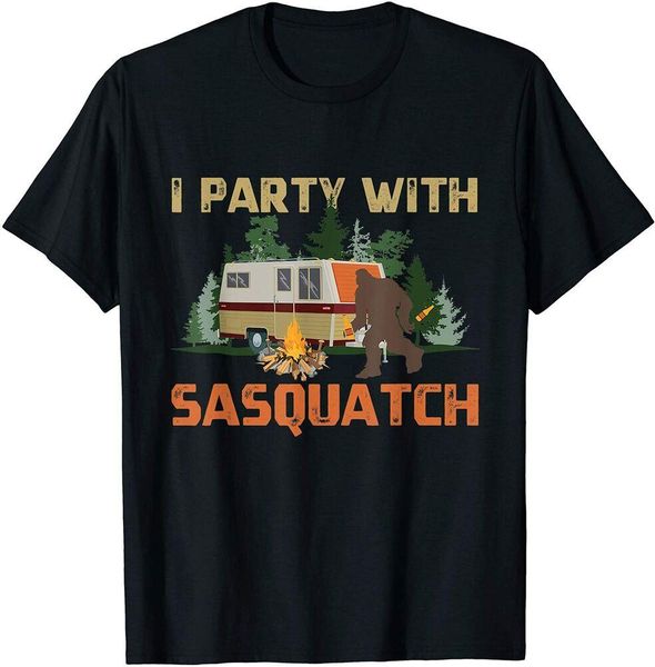 

i party with sasquatch bigfoot camping vintage funny camper t-shirtsize m - 5xl, White;black