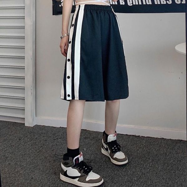 

women's shorts jogging sports casual female harajuku ins streetwear retro striped five-point straight wide-leg men women, White;black