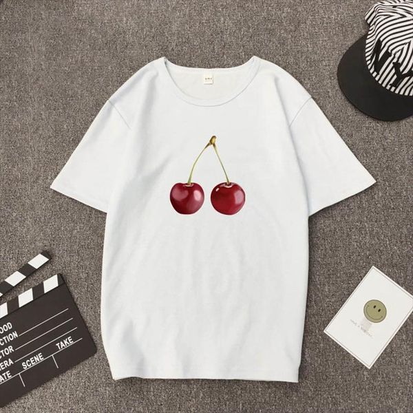 

men summer short sleeve casual cherry female fashion o neck mens graphic tee harajuku drop ship, White;black