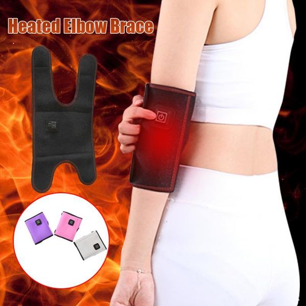 

rechargeable joint arthritis heat cold therapy 3 level temperature electric pain relief heated elbow brace health care & knee pads, Black;gray