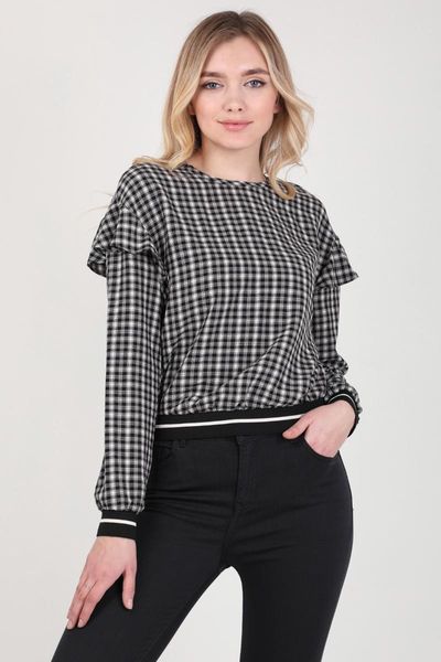 

women's blouses & shirts plaid ruffle detail bluz, White