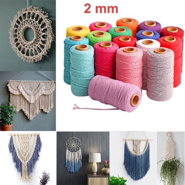 

yarn 2mm 100m colorful thread cord handmade crafts diy beige twisted cotton macrame twine rope string home textile decoration, Black;white