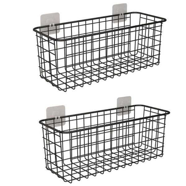 

hooks & rails 2pcs wall mount baskets iron storage kitchen spice (black)