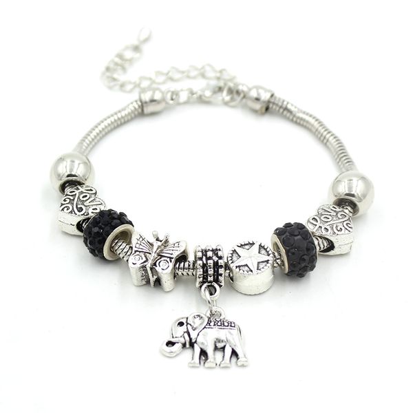 

new arrival elephant charm bracelets for women gift pulsera bijoux big hole lampwork heart star beaded bracelet christmas holiday gifts jewe, Golden;silver