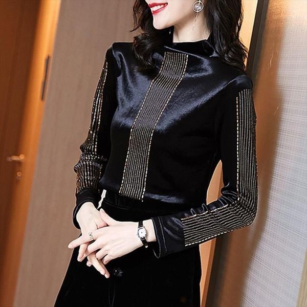 

double sided velvet womens blouses high collar autumn blusas ropa de mujer, White