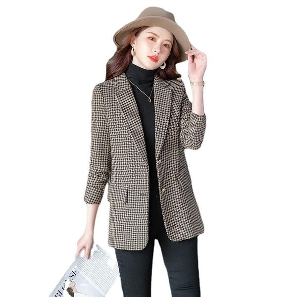 

women's suits & blazers autumn and winter style temperament female long-sleeved professional suit formal wear high-quality plaid ladies, White;black