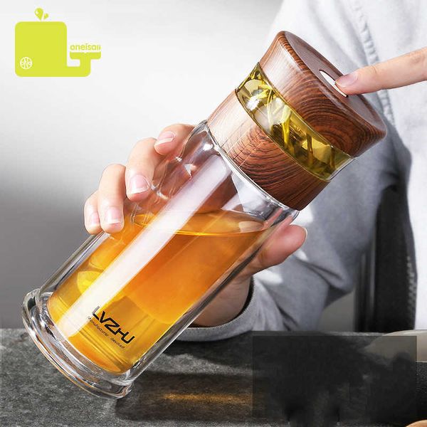 400ml portatile doppia parete vetro borosilica infusore per tè bottiglia d'acqua con coperchio filtro automobile auto tazza regalo creativo bicchiere 211013