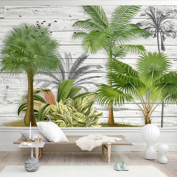 

wallpapers custom 3d wallpaper modern wood board green plants po wall murals living room bedroom creative art papel de parede sticker