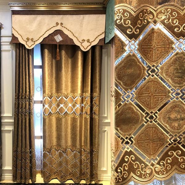 

coffee luxury villa chinese simple european high grade living room bedroom flannel embroidered curtain and window screen & drapes