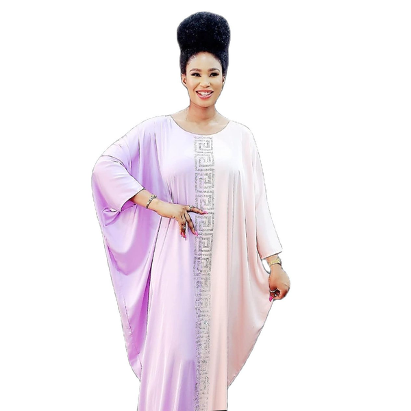 

ethnic clothing 2021 temperament commuter africa abaya dubai loose high round neck diamond dress ladies sky blue pink stitching, Red