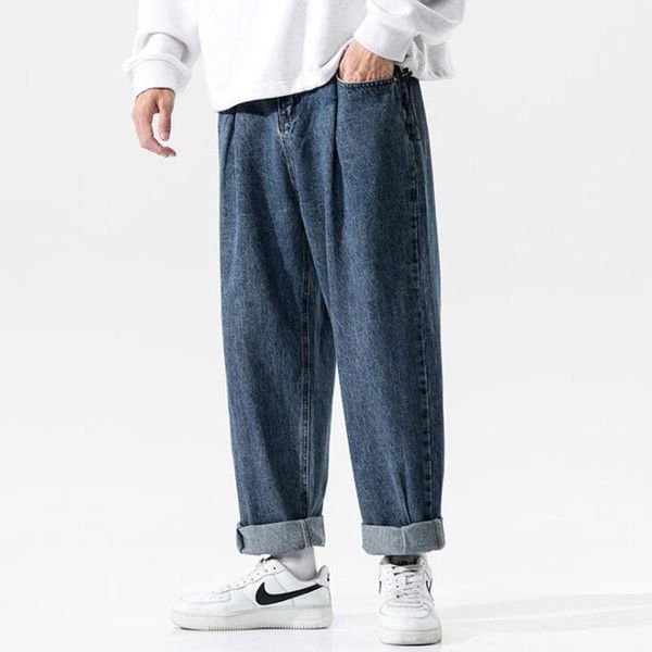 

men's jeans men's casual fashion high street loose straight hip hop denim, Blue