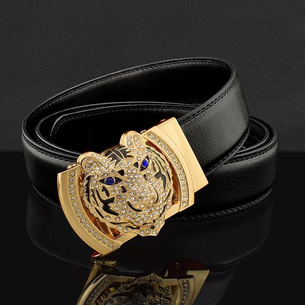 

belts high grade tiger round buckle crocodile pattern genuine leather men fashion cowskin waist strap casual, Black;brown