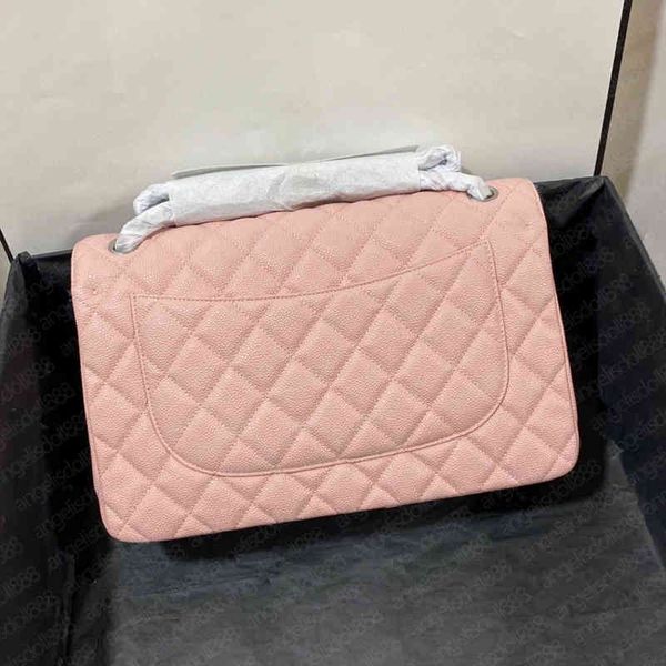 

women black calfskin caviar jumbo 30cm classic bag with series number box genuine leather quilted shoulder crossbody double flap