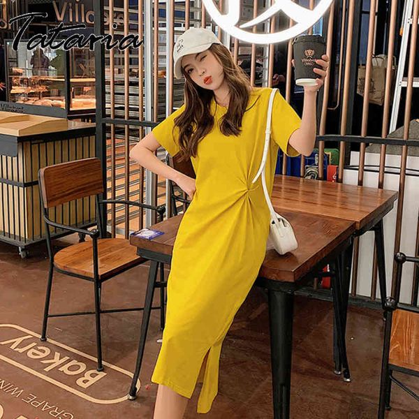 

1 women summer mid dress short sleevele solid female o neck fold loose casual streetwear size -4xl 210514, Black;gray
