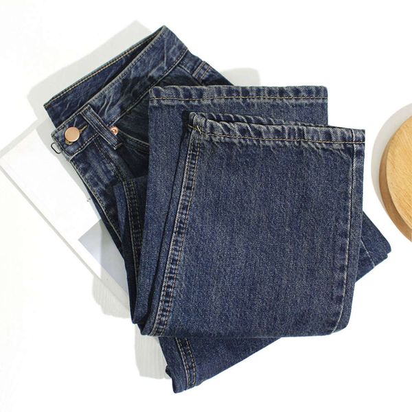 

dark blue large high waist women style in autumn and winter, thin loose~