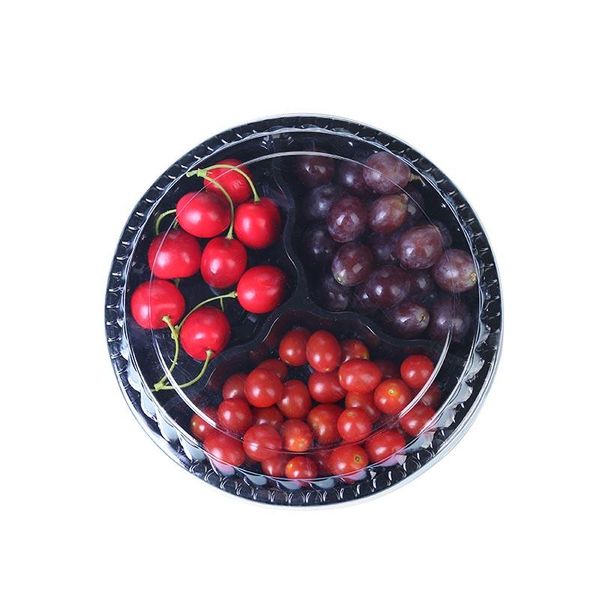 

disposable take out containers blister plastic packing pet round black platter transparent 800g large away fruit box