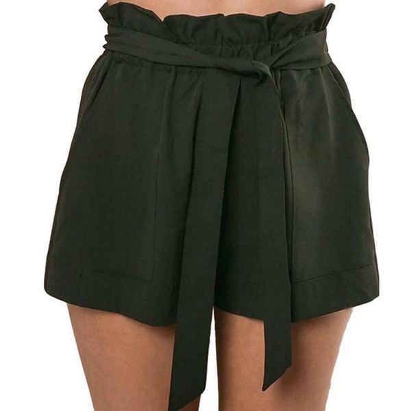 

women's shorts casual women pleated waist a-line heigh quality with bow sashes fashion summer female ladies pockets, White;black