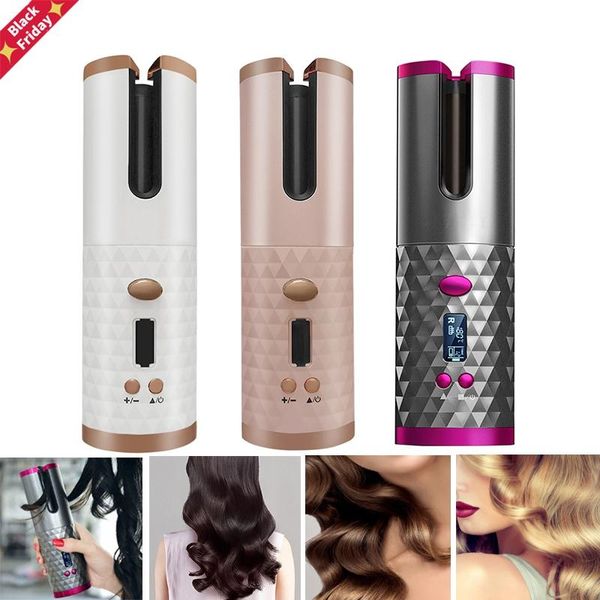 

wireless automatic hair curler usb rechargeable curling iron curls waves lcd display ceramic curly rotating wave styer bath accessory set