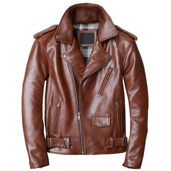 

men's leather & faux oil wax cowhide rivet jacket and coat mens spring autumn motorcycle genuine suit grid inside pattern, Black