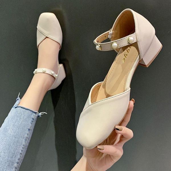 

sandals square toe beige heeled female shoe buckle strap espadrilles platform 2021 summer med black girls fashion high comfort l