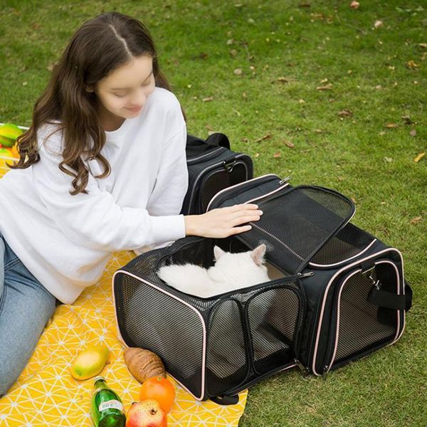 

cat carriers,crates & houses soft-sided carriers, full mesh window breathable double-sided expandable bag, foldable portable pet handbag for
