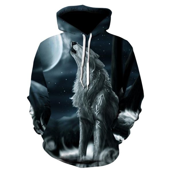 

men's hoodies & sweatshirts hooded for men and women, 3d printed ferocious wolf head sweatshirts, children's casual hip-hop jacket, Black