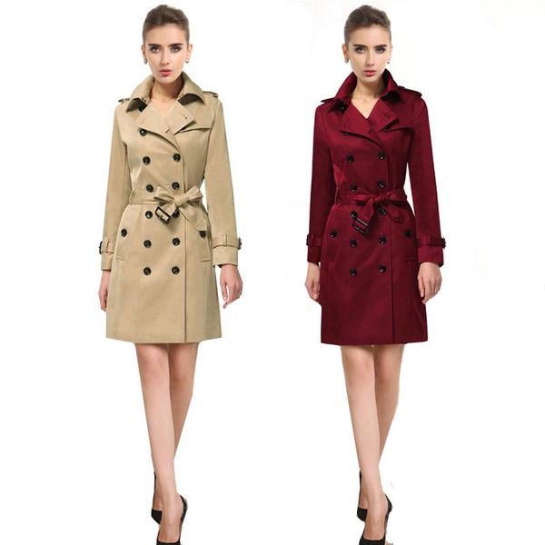 

women's trench coats qpipsd 2021 spring autumn clothing 3xl solid colo with belt outwearr lady long windbreak double breasted slim wome, Tan;black