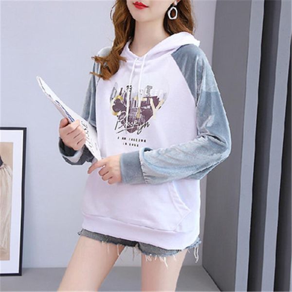

women's hoodies & sweatshirts spring autumn fashion printed thin hooded sweatshirt casual loose large size long sleeve pocket shirt, Black