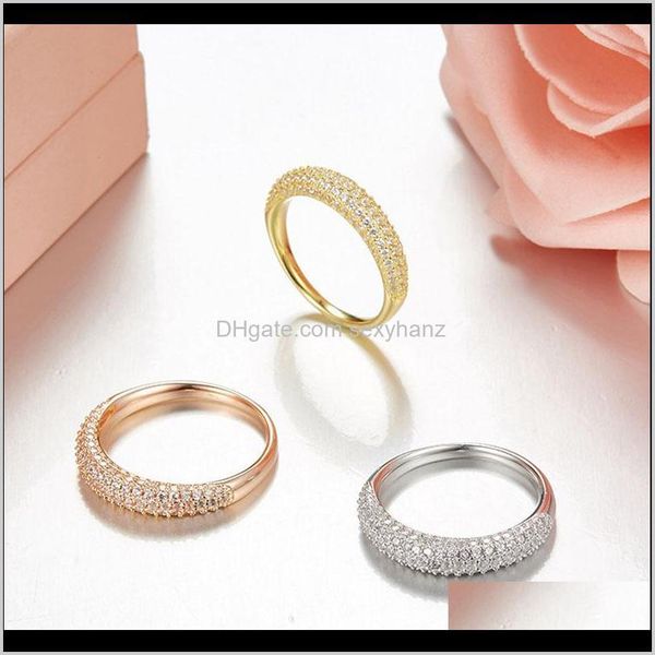 

cluster drop delivery 2021 sljely fashion brand design 925 sterling sier micro inlay 5 rows cubic zircon cz women engagement wedding finger, Golden;silver