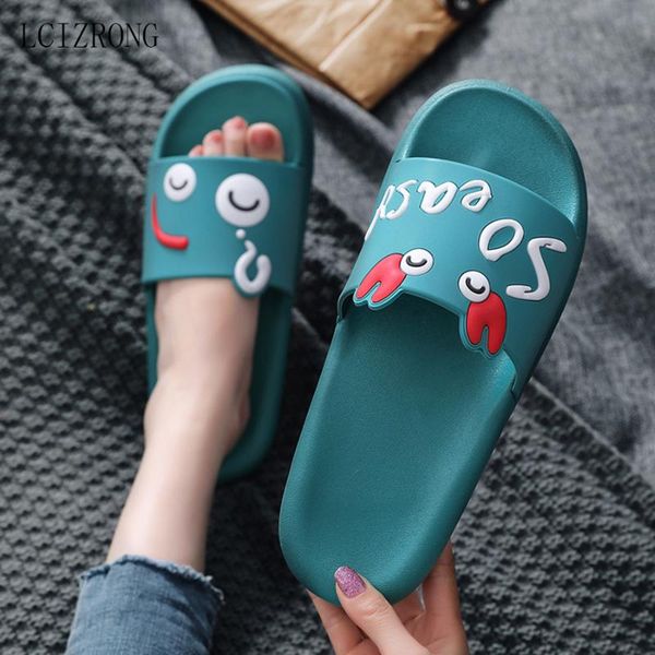 

cute cartoon animal women home slippers spring bathroom ladies slides non-slip indoor couples shoes flip flops, Black