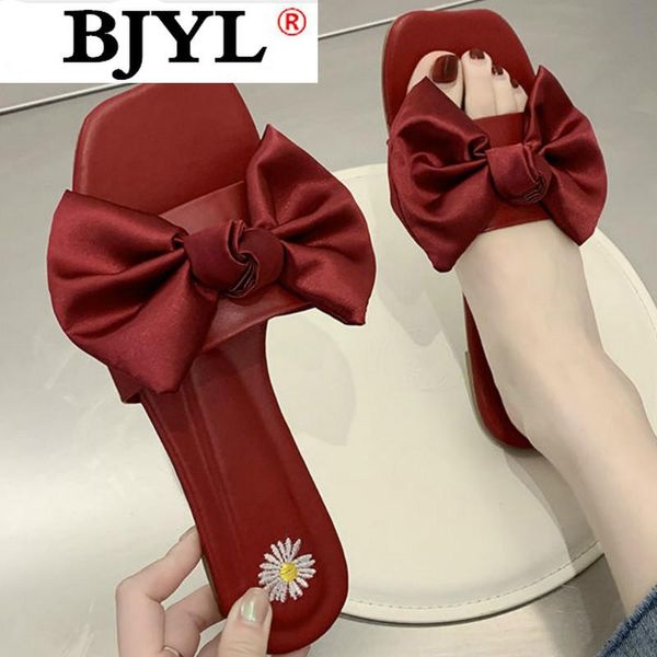

summer woman slippers bowknot flat bottom fashion casual outer wear sandals soft beach, Black
