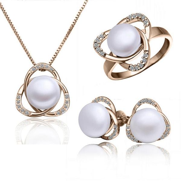 

wedding jewelry sets fashion austria crystal women freshwater triangle pendant necklace/earrings/rings, Slivery;golden