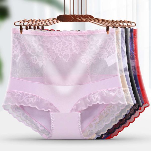 

high waist lace traceless women's underwear pure cotton crotch edge tuck briefs, Black;pink