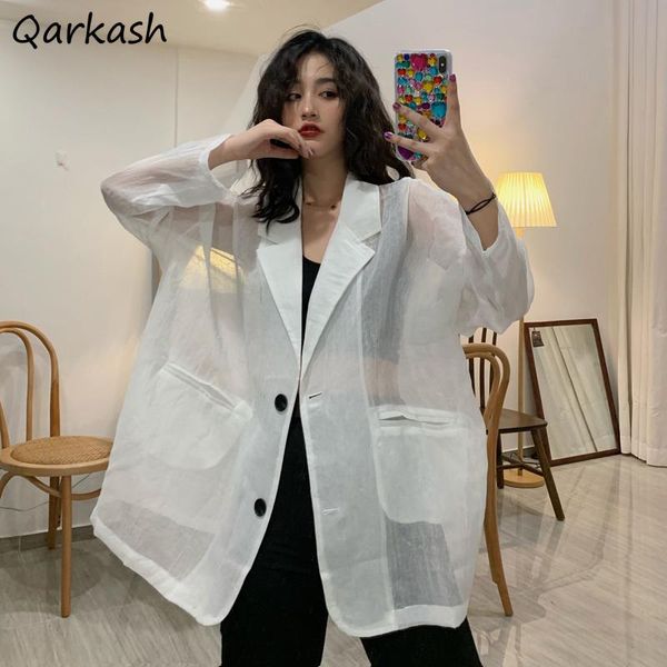 

women's suits & blazers long sleeve women summer sunproof transparent all-match streetwear outwear loose korean style temperament chic, White;black