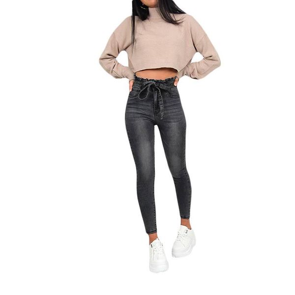 

women's jeans casual belted, Blue