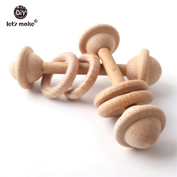 Facciamo 5pcs Un anello di dentizione in legno di faggio naturale gratuito Giocattoli per bambini Tiny Rod Shower Gift Montessori Play Gym Sonagli 220216