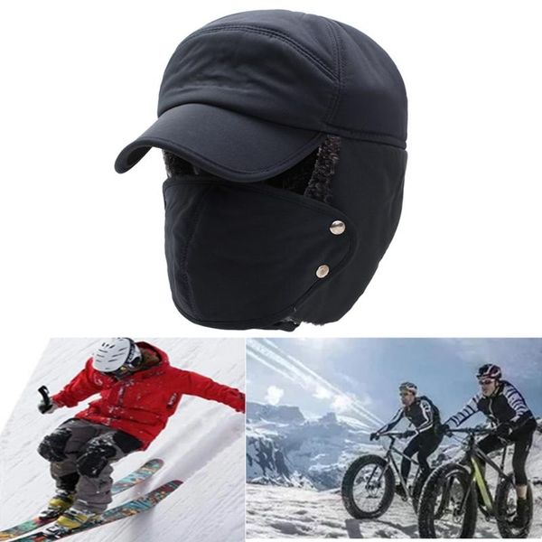 Inverno ao ar livre espessado e máscara de veludo Proteção da orelha de orelha Hat quente Faux Flap Flap de esqui à prova de vento Chapé