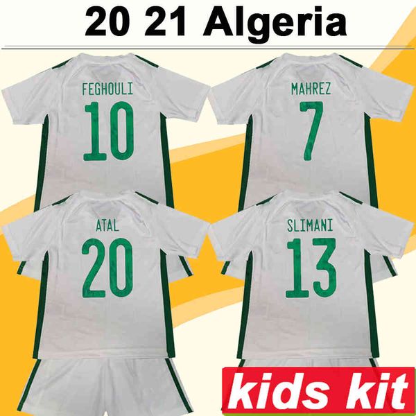 

2021 2020 algeria national team mahrez feghouli kids kit soccer jerseys new slimani bennacer home white child football shirt uniforms, Black