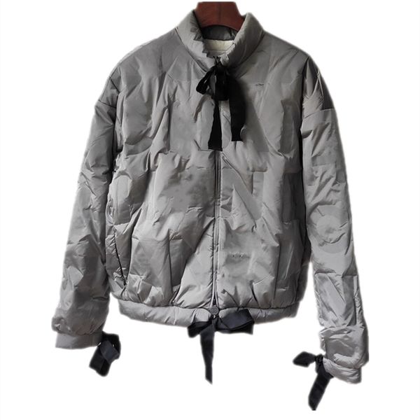 

pressure glue filling technology new winter downs stand collar fashion contrast ribbon bow light and warm jacket, Black