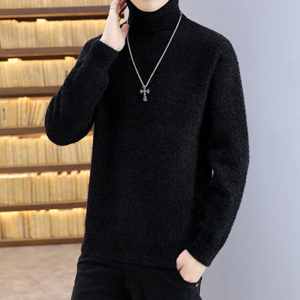 

sweater knit men's clothing autumn and winter trend thickened high collar pullover backing 21, White;black