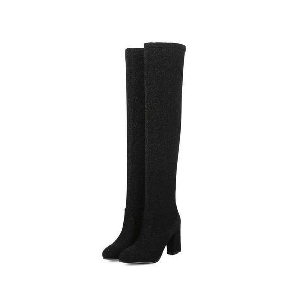 

boots big size simple and fashionable pointed thigh high knee over the women ladies, Black