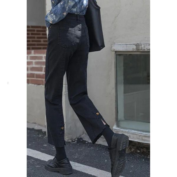 

women's pants & capris harajuku black straight women single breasted all-match korean fashion high waist womens chic pockets students l, Black;white
