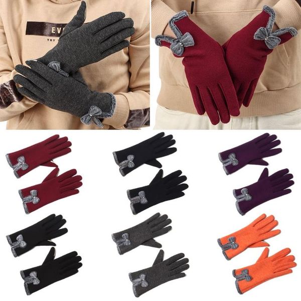 

five fingers gloves touch screen women winter outdoor warm knit female mobile phone mittens ladies, Blue;gray