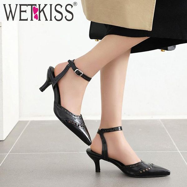 

big size women's sandals cutouts pointed toe ankle strap high heels summer dress shoes woman fashion, Black
