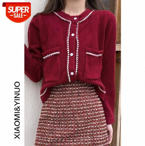 

[ou fan] 7819 high waist short retro small fragrant thick sweater coat women #k60f, Black;gray